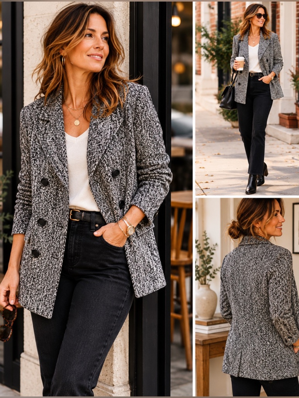 Cabi #4294 Agent Black Herringbone Double Breasted Knit Women’s Blazer Sz M - Picture 14 of 14